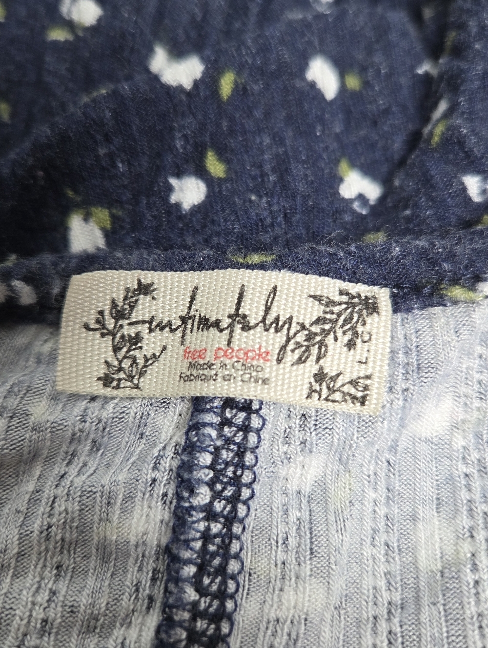 Free People Navy Floral L Thumbhole Romper PJ | Soft Girl Boho Coquette Lounge - Picture 6 of 12